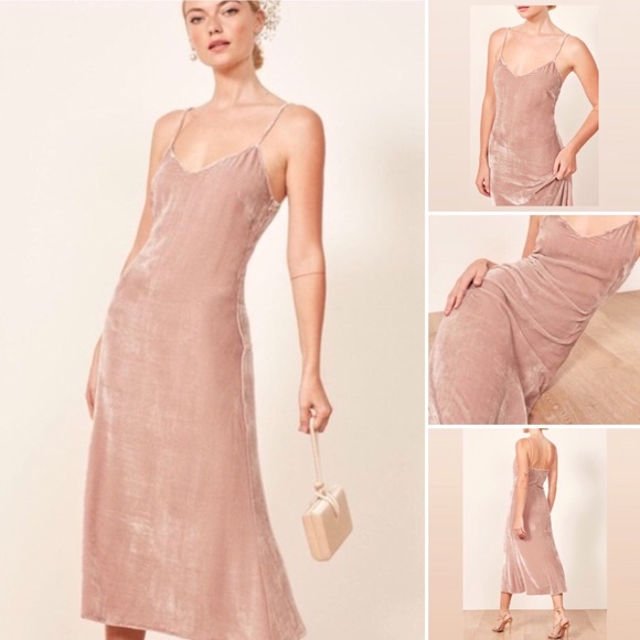 Reformation Dresses & Skirts - Reformation Blush Pink Velvet Gaia Dress Sz M